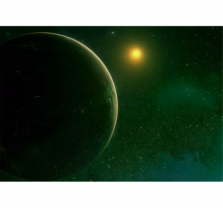Green planet satellite space wall mural - TenStickers