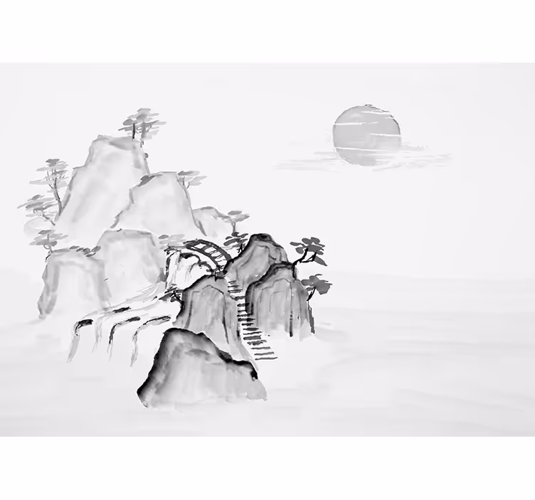 Zen wall mural mountain landscape art - TenStickers