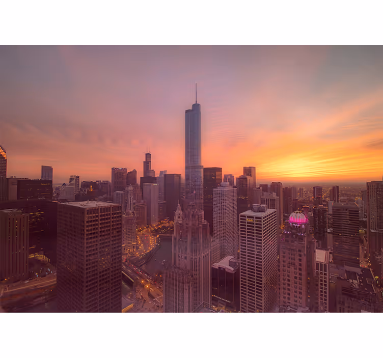 City wall mural chicago skyline at sunset - TenStickers