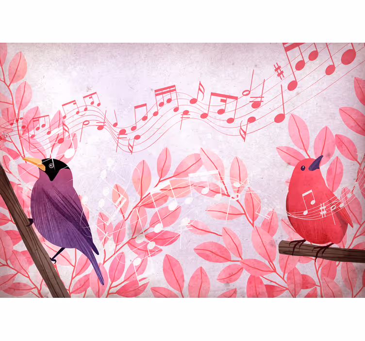 Animals wall mural featuring singing birds - TenStickers