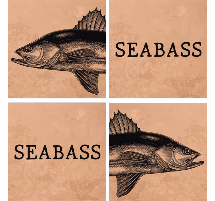Personalisable coasters featuring seabass illustration - TenStickers