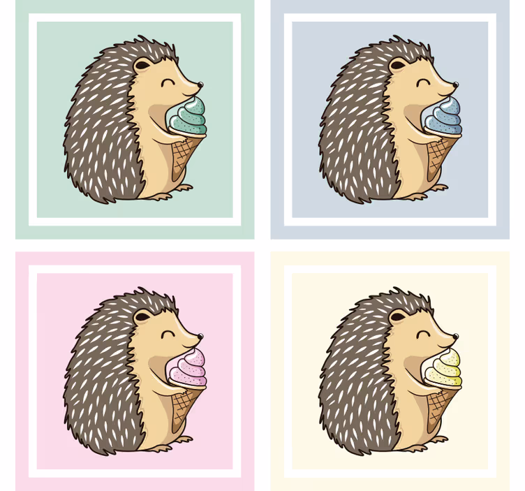 Geek coasters hedgehog enjoying ice cream - TenStickers