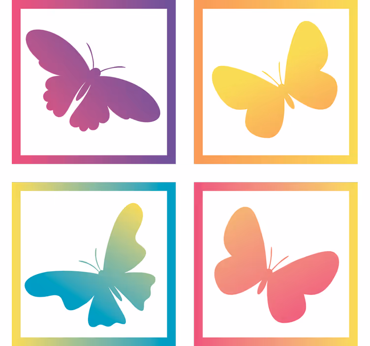 Modern coasters with butterfly silhouettes in colorful hues - TenStickers