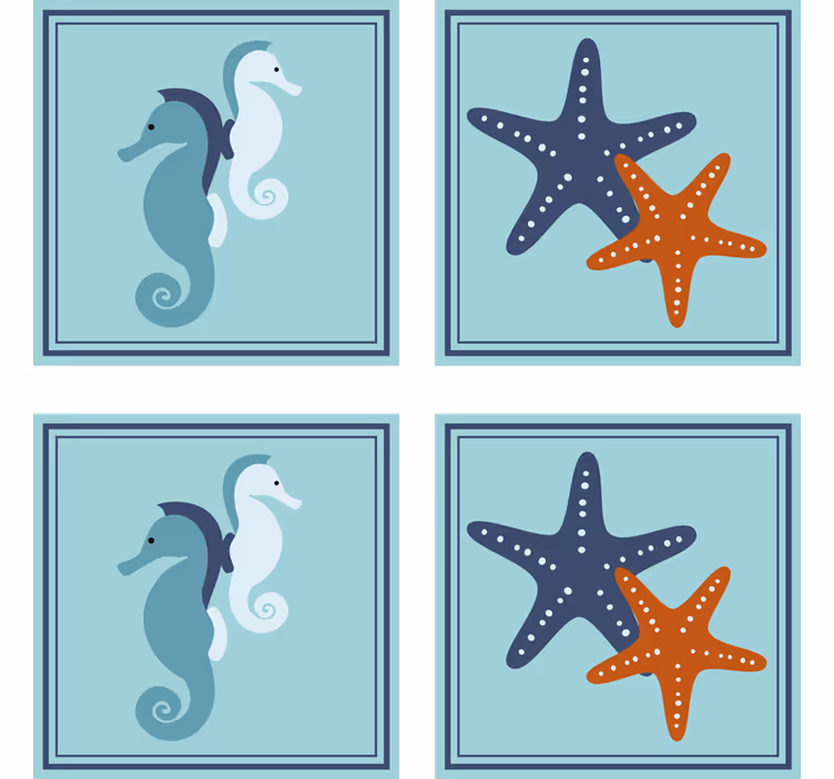 Vintage coasters with seahorse and starfish designs - TenStickers