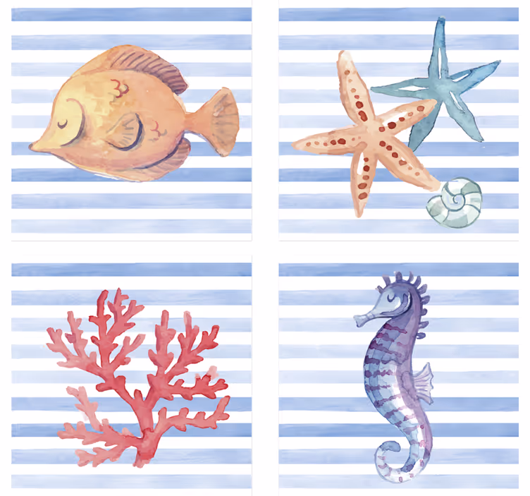 Tile coasters sea creatures art design - TenStickers