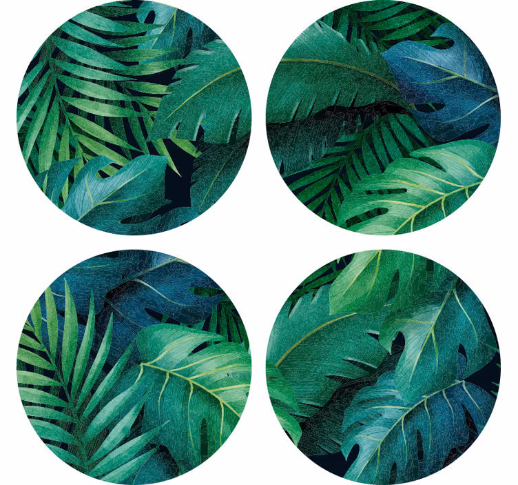 Different green leaves coaster modern coaster - TenStickers