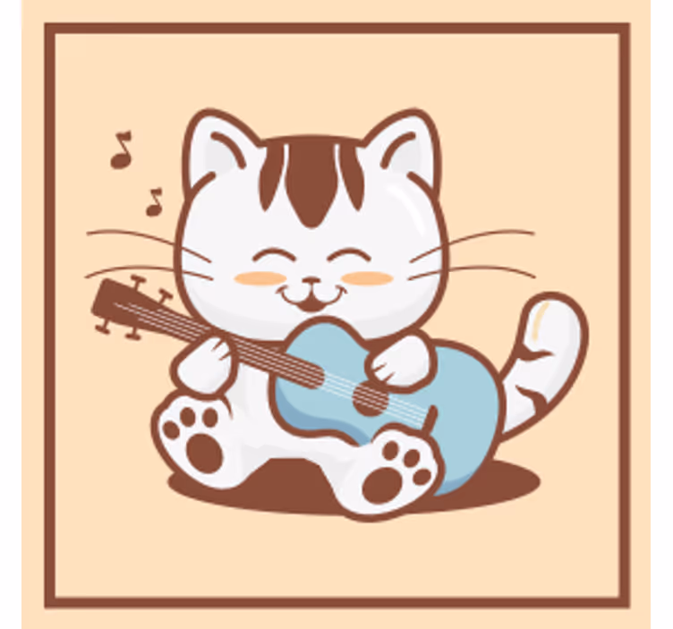 Geek coasters playful cat playing guitar - TenStickers