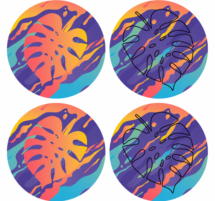 Coasters with colorful leaf patterns - TenStickers
