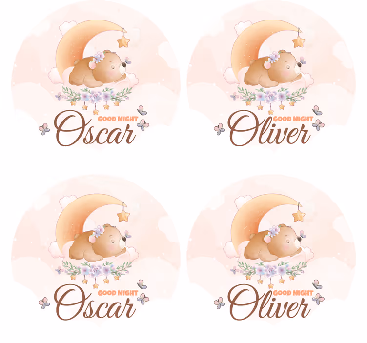 Personaliseable coasters cute bear bedtime theme - TenStickers