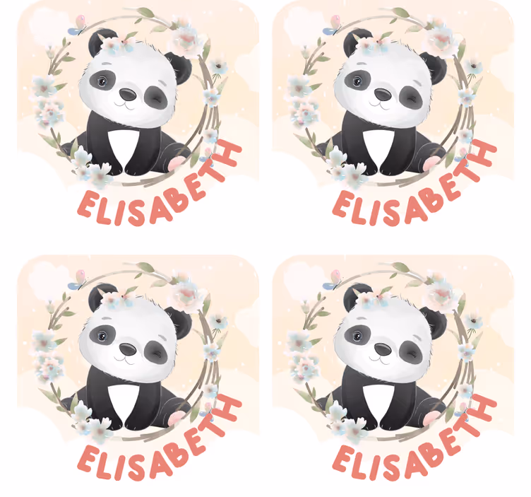 Personalisable coasters panda with floral details - TenStickers