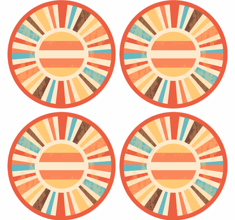 Colorful retro sun rays colors vintage coasters - TenStickers