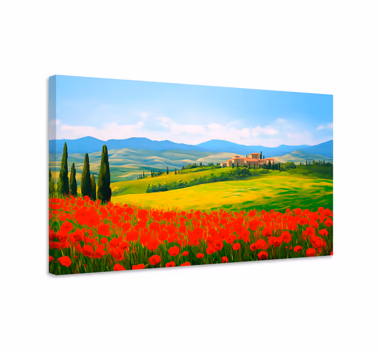 Red flowers field  landscape canvas - TenStickers