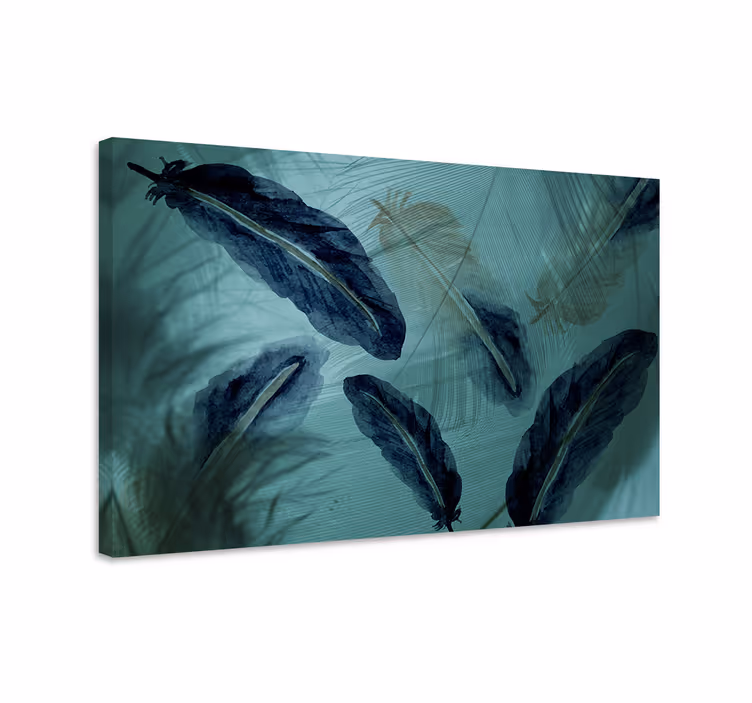 Blue canvas print watercolor feather line art - TenStickers