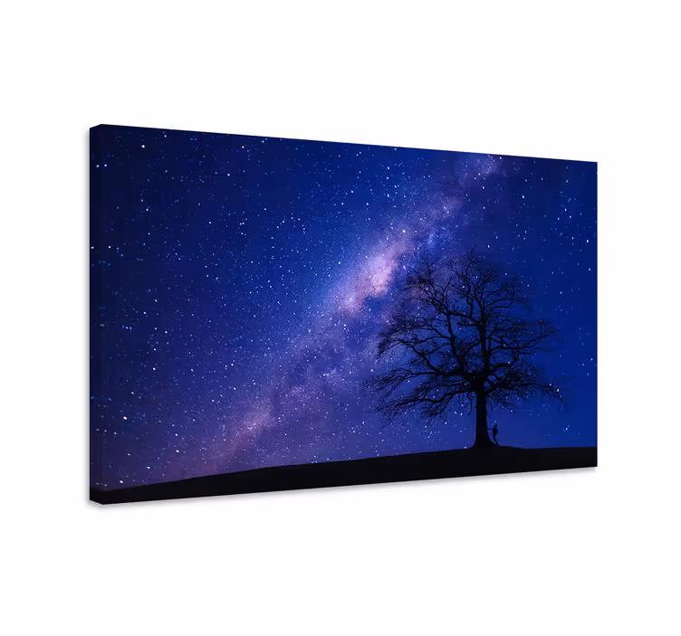 Blue canvas print of 3d tree at night - TenStickers