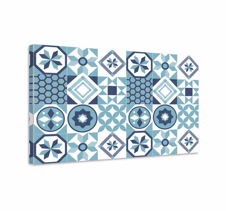 Blue canvas print with dark blue ornaments - TenStickers