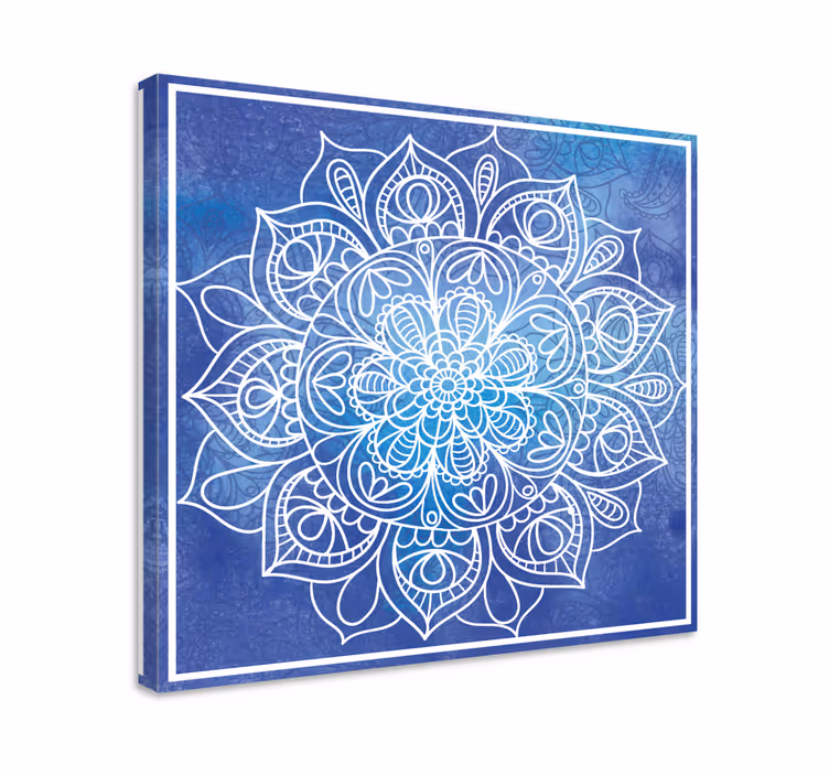 Blue canvas print of a blue hand-drawn mandala - TenStickers
