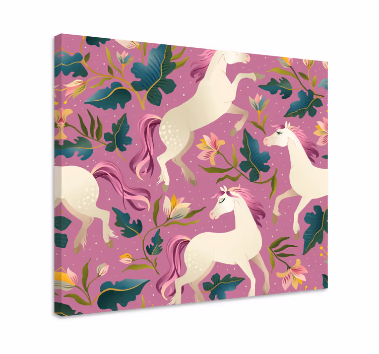 Horse wall art with pink floral design - TenStickers