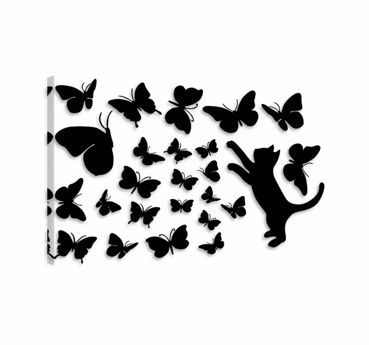 Cat wall art butterfly and cat hunting - TenStickers