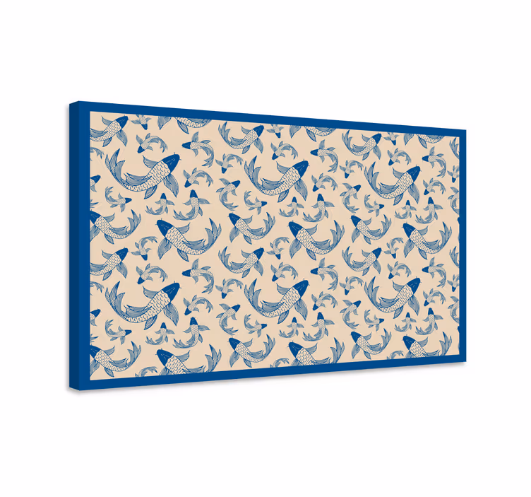 Fish canvas with blue swimming fishes on beige background - TenStickers