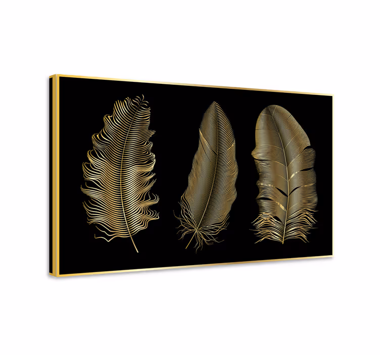 Feather canvas wall art gold leaf designs - TenStickers