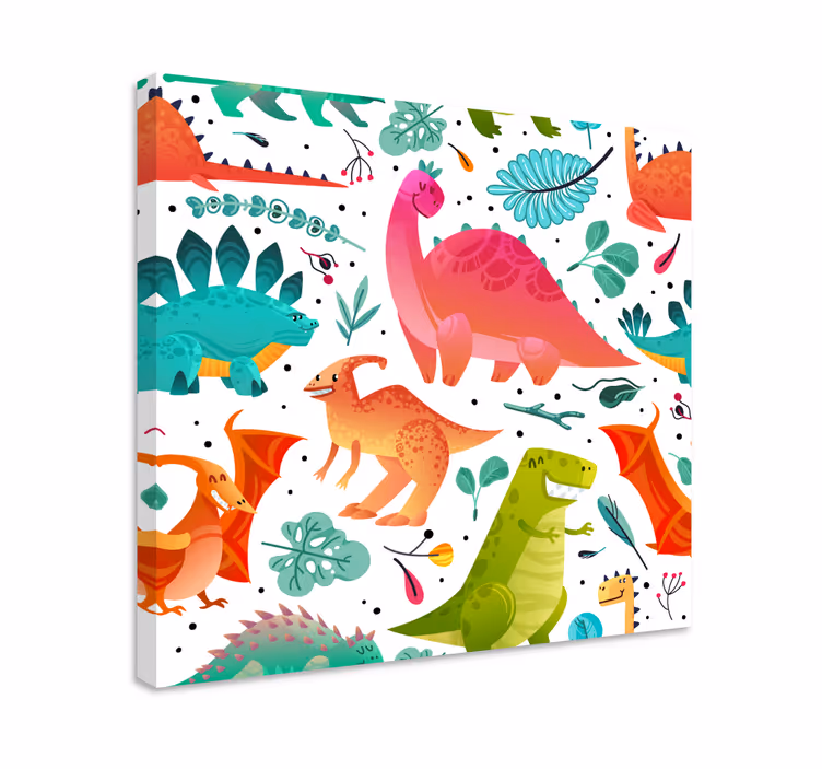 Colorful dinosaur adventure dinosaur canvas wall art - TenStickers