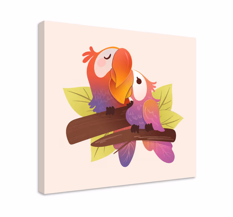 Cat wall art loving parrots embrace - TenStickers