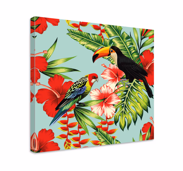 Animal canvas wall art tropical birds in bloom - TenStickers