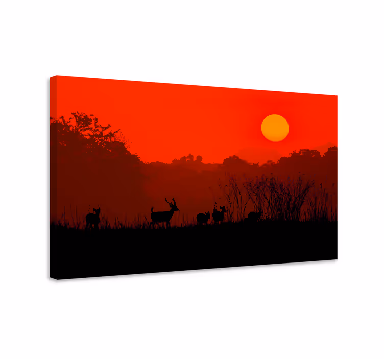 Stag canvas silhouetted stag sunset art - TenStickers