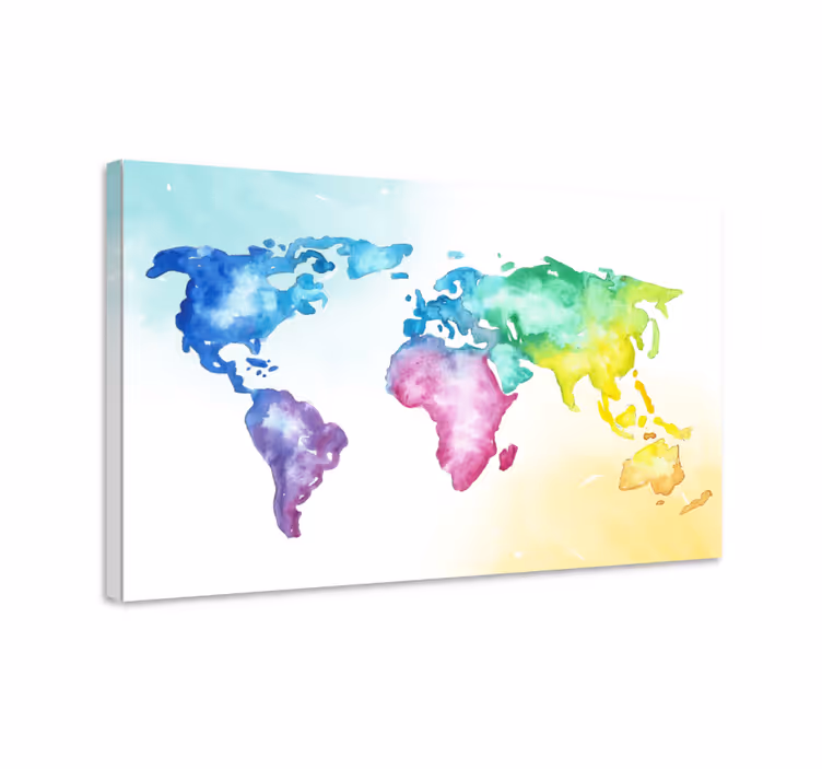 World map wall art watercolor global atlas - TenStickers