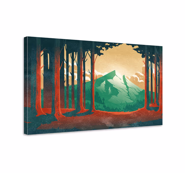 Cartoon forest with mountain landscape canvas - TenStickers