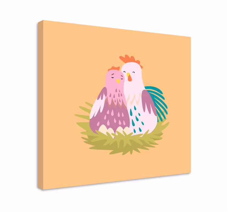 Animal canvas wall art couple of nesting chickens - TenStickers