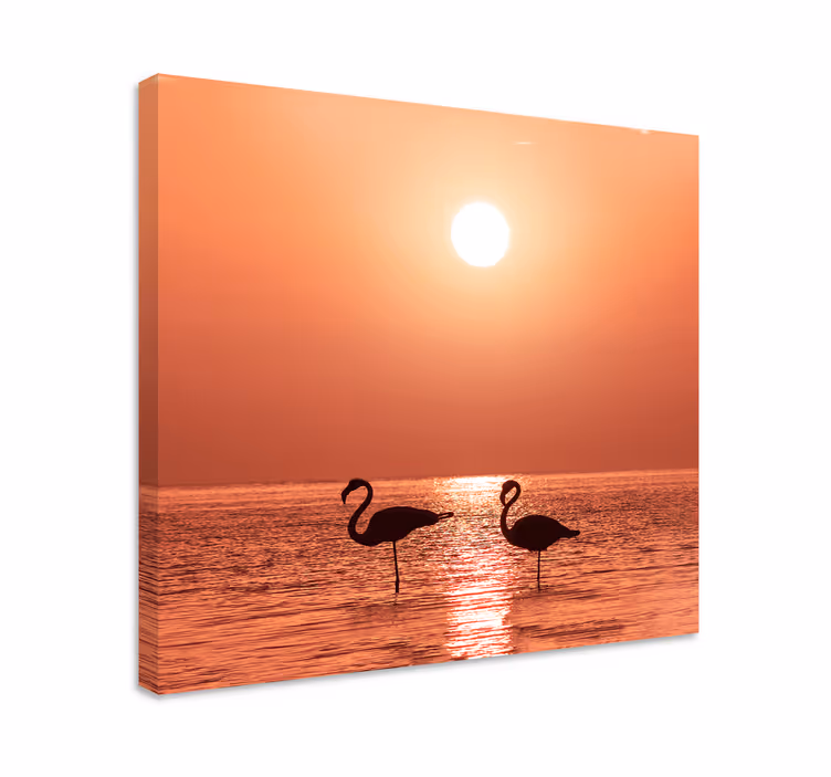 Bird canvas wall art flamingos at sunset - TenStickers