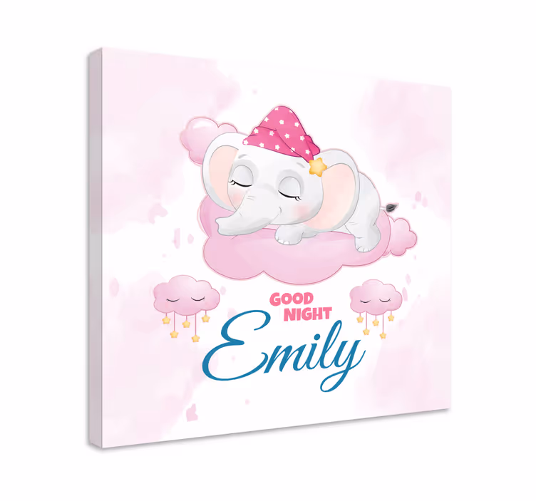 Cute elephant for girl name personalised canvas - TenStickers