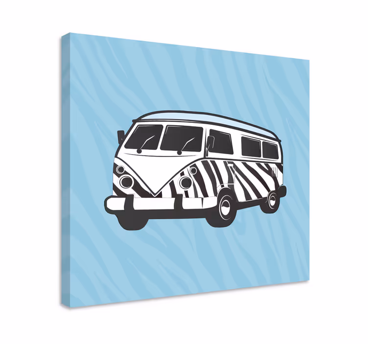Light blue bus with zebra pattern retro canvas - TenStickers