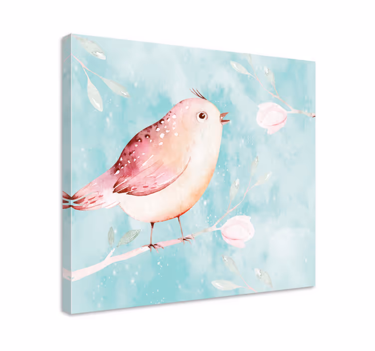 Painted bird with white flowers retro canvas - TenStickers