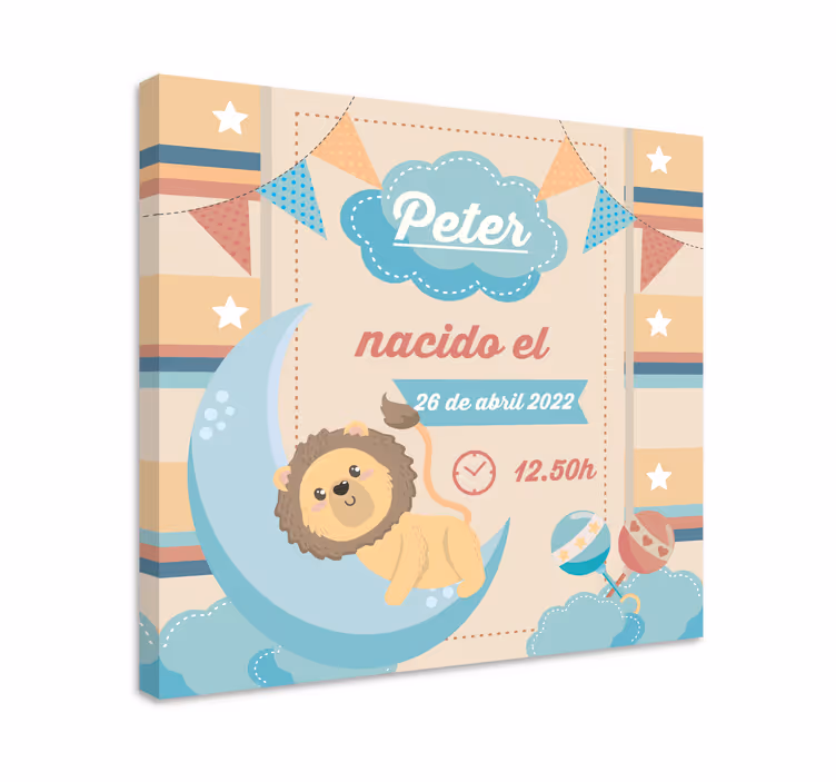 Birth info with lyon  personalised canvas - TenStickers