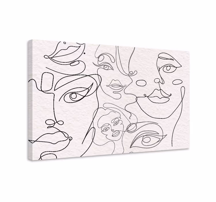 People canvas continuous line faces - TenStickers