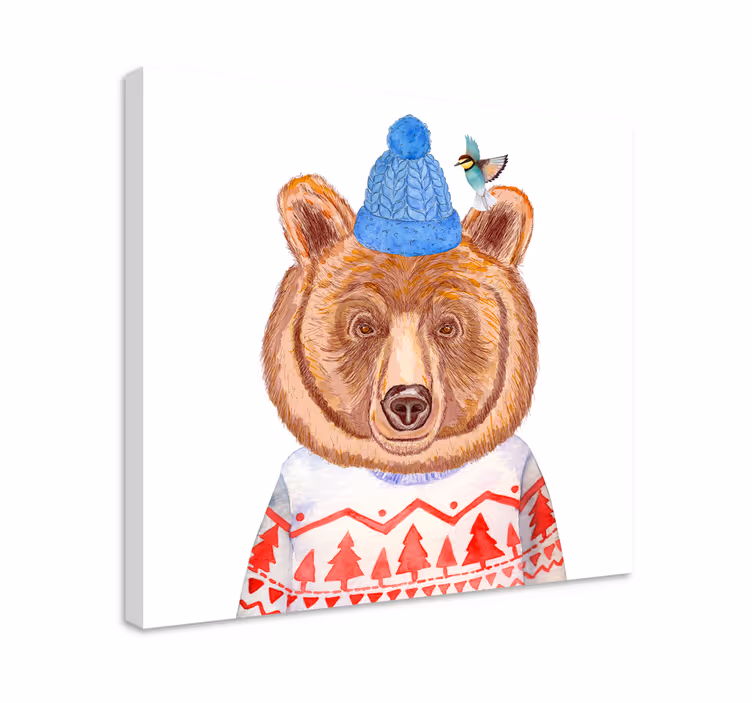 Animal canvas wall art charming bear illustration - TenStickers