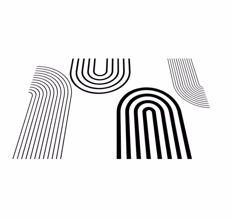 Thin minimalist black arcs white  vinyl rug - TenStickers