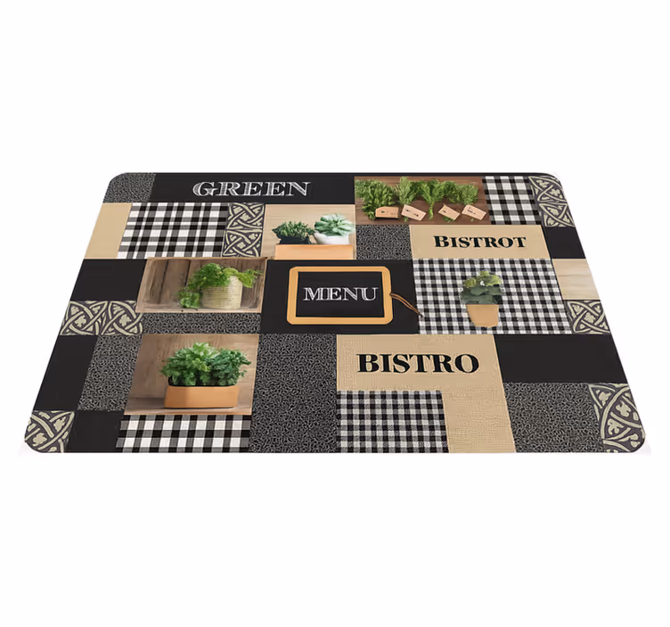 Kitchen vinyl rug in black and white bistro style - TenStickers