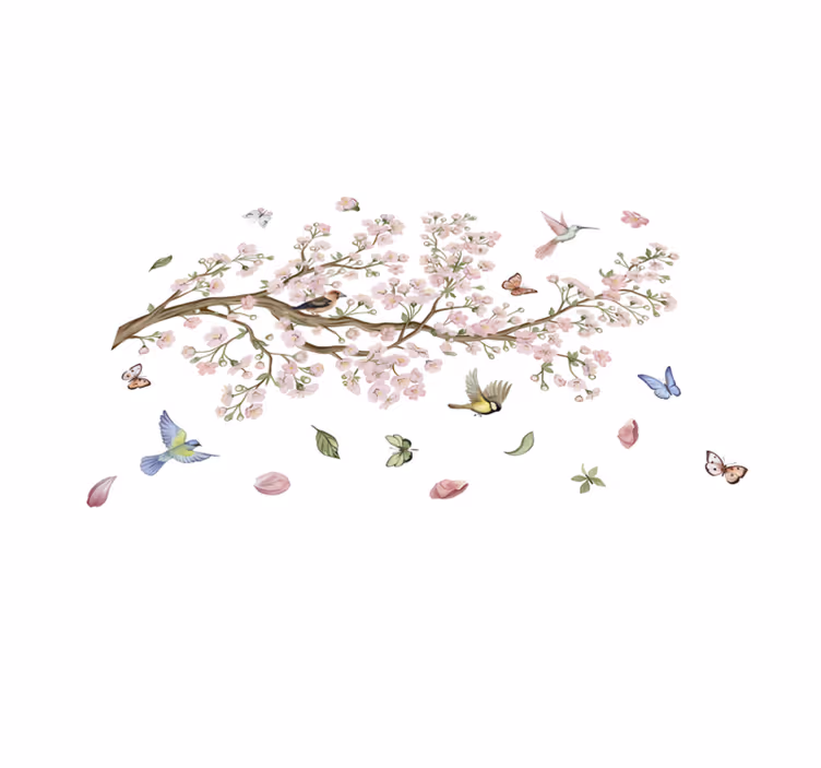 Floral vinyl rug cherry blossoms and birds - TenStickers