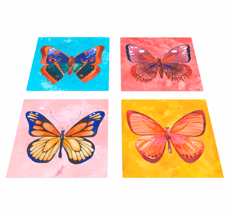Animal vinyl rug multicolored butterfly tiles - TenStickers