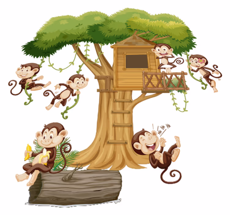 Animal vinyl rug monkeys in a tree house - TenStickers