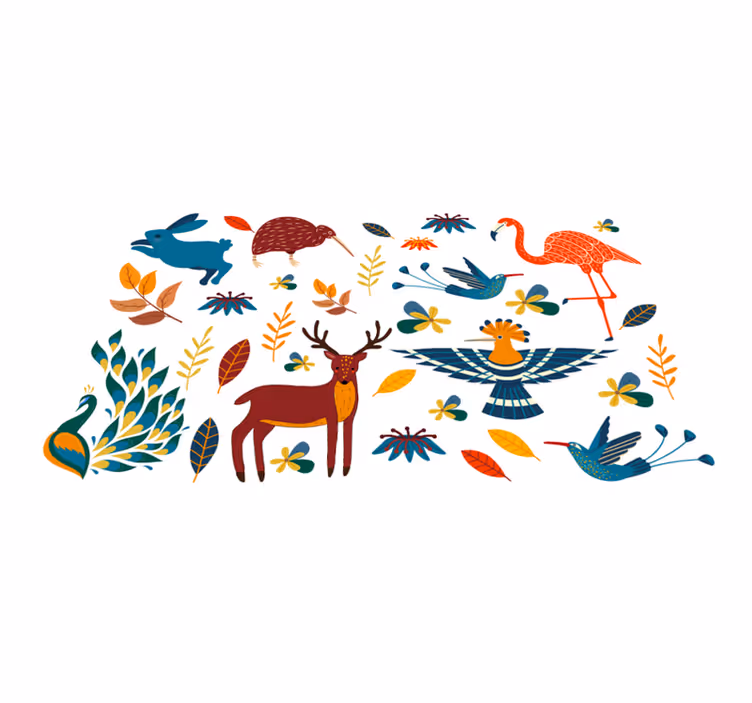 Animal vinyl rug with tengango style animals and plants - TenStickers