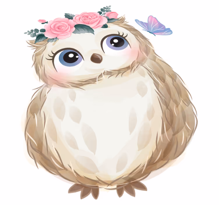 Animal vinyl rug featuring baby owl and flowers - TenStickers