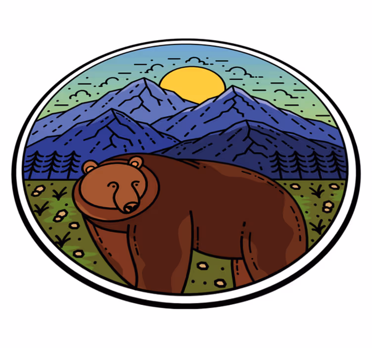 Animal vinyl rug mountain bear round - TenStickers