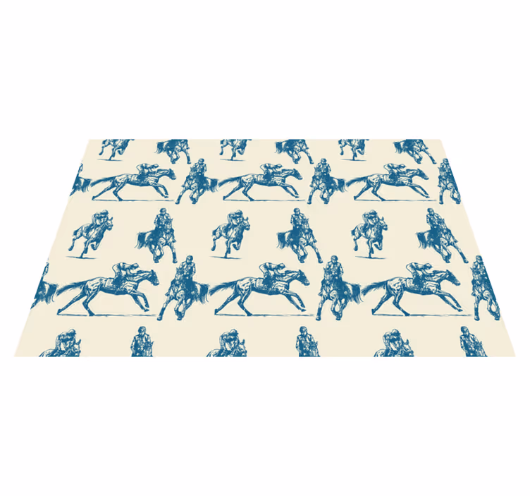 Animal vinyl rug blue and beige horse pattern - TenStickers