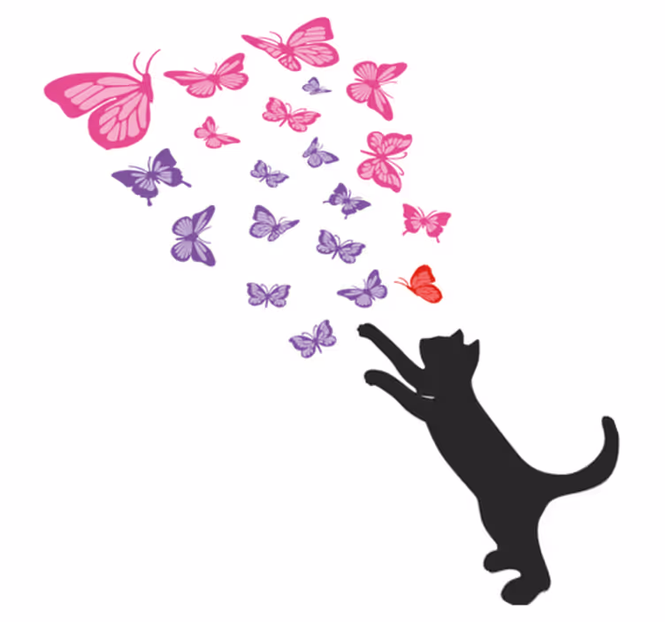 Animal vinyl rug playful cat and butterflies - TenStickers
