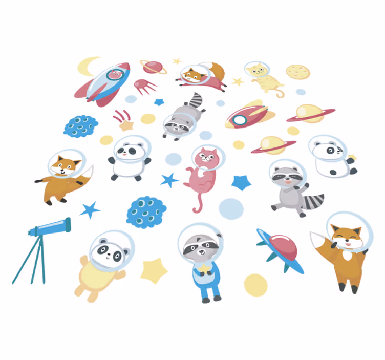 Cute animal astronauts animal vinyl rug - TenStickers