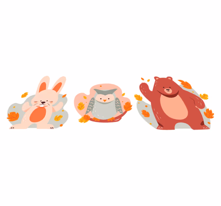 Animal vinyl rug featuring bear and woodland rabbits - TenStickers